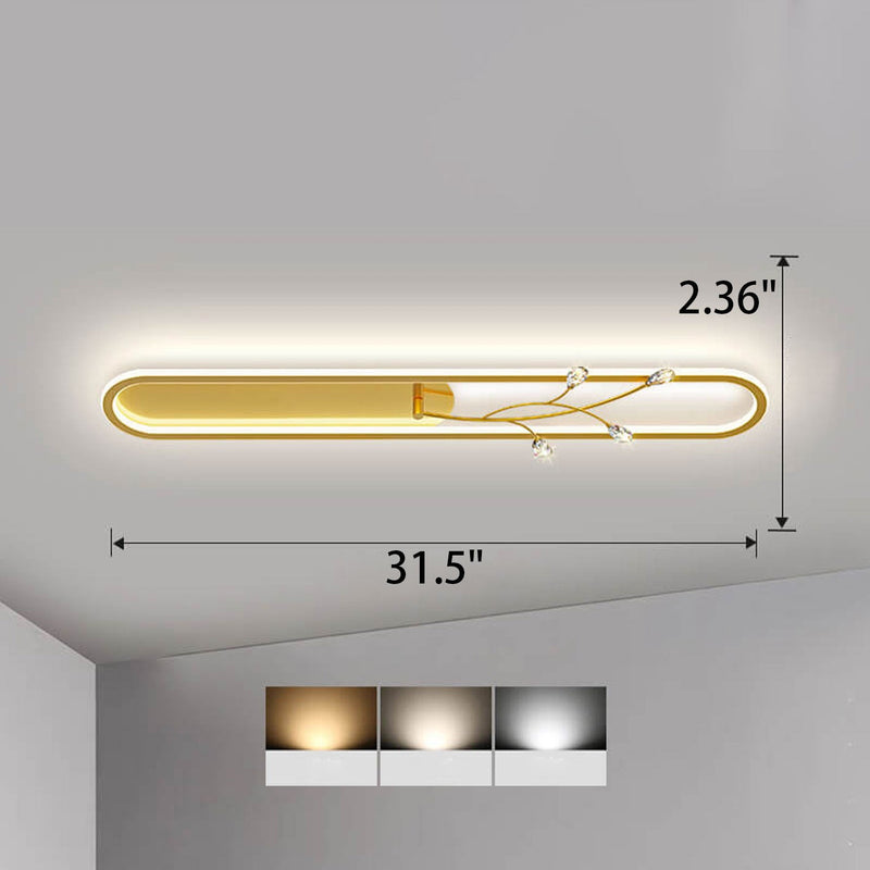 Creative Long Oval Crystal Small Flower Decoration Design LED Flush Mount Light