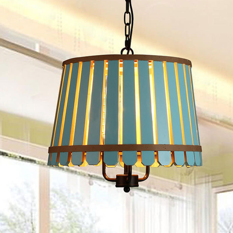 Modern Colored Wooden Barrel Dome 3 Light Chandelier