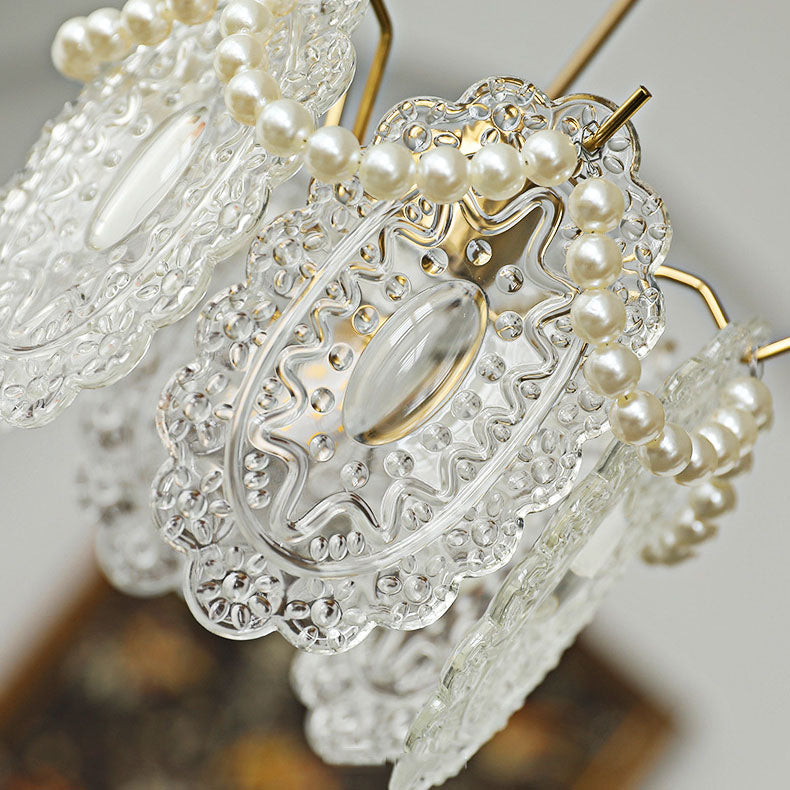 Traditional French Feather Pearl Petal Hardware Glass 1-Light Pendant Light For Bedroom