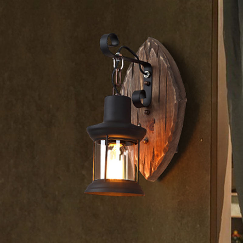 Traditionelle Bauernhaus Holzscheibe Eisen Schirm 1-Licht Wandleuchte für Esszimmer 