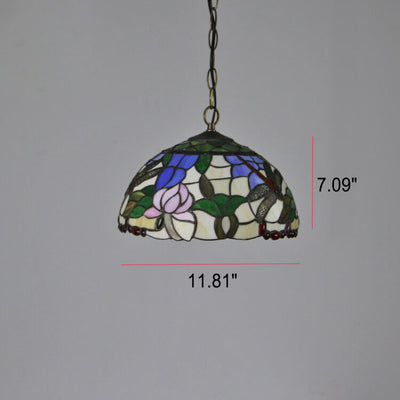 Tiffany Baroque Stained Glass Round Dome 1-Light Pendant Light