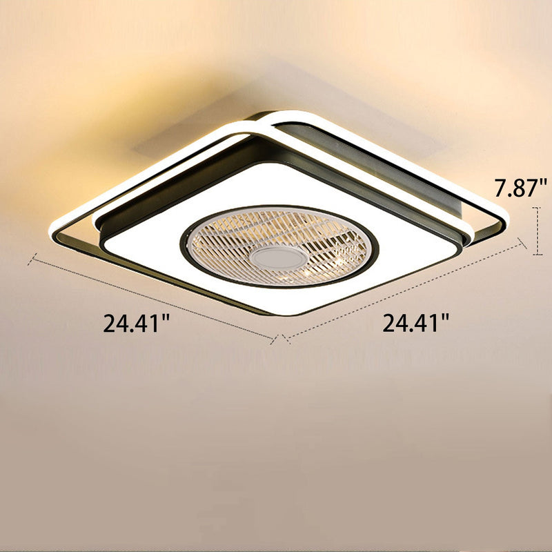 Nordic Simple Crystal Round Frame Design LED Flush Mount Ceiling Fan Light
