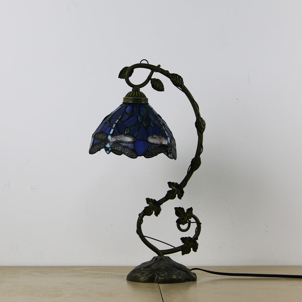 Traditional European Dragonfly Stained Glass Resin Vine 1-Light Table Lamp for Bedroom