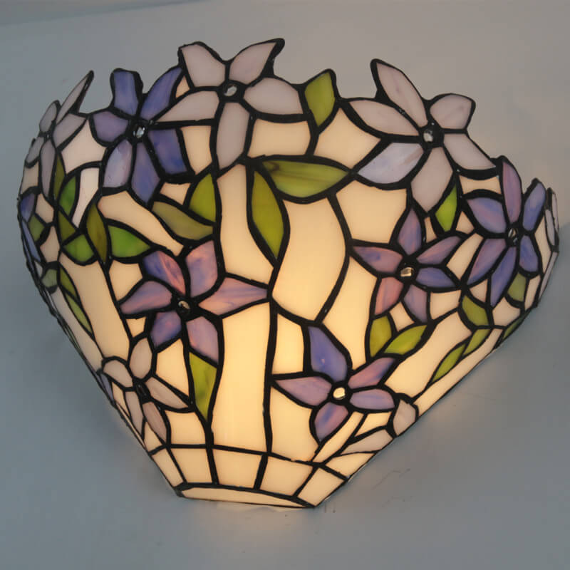 Vintage Tiffany Flower Stained Glass Bowl 1-Light Wall Sconce Lamp