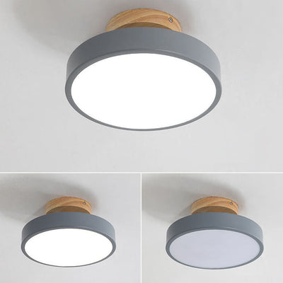 Nordic Wood  Round Acrylic LED Semi-Flush Mount Ceiling Light