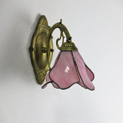 Vintage Tiffany Petals Stained Glass 1-Light Wall Sconce Lamp