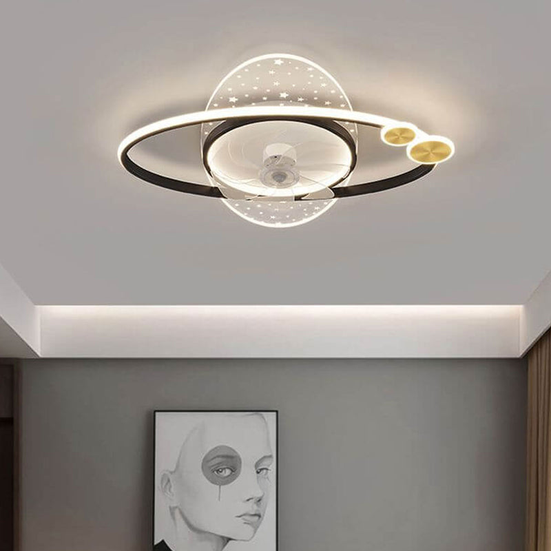 Modern Creative Planet Star Effect LED Flush Mount Ceiling Fan Light