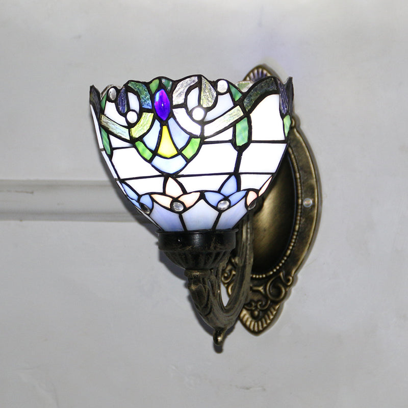 European Style Tiffany Baroque Stained Glass Bowl 1-Light Wall Sconce Lamp