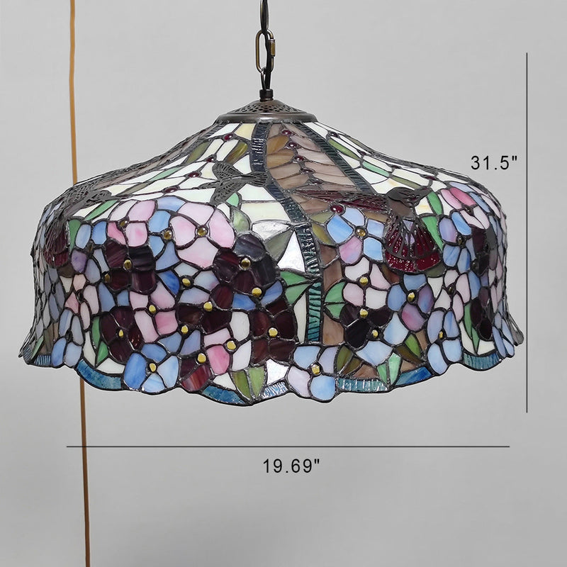 European Style Tiffany Dome Stained Glass Dragonfly Flower 2-Light Chandelier
