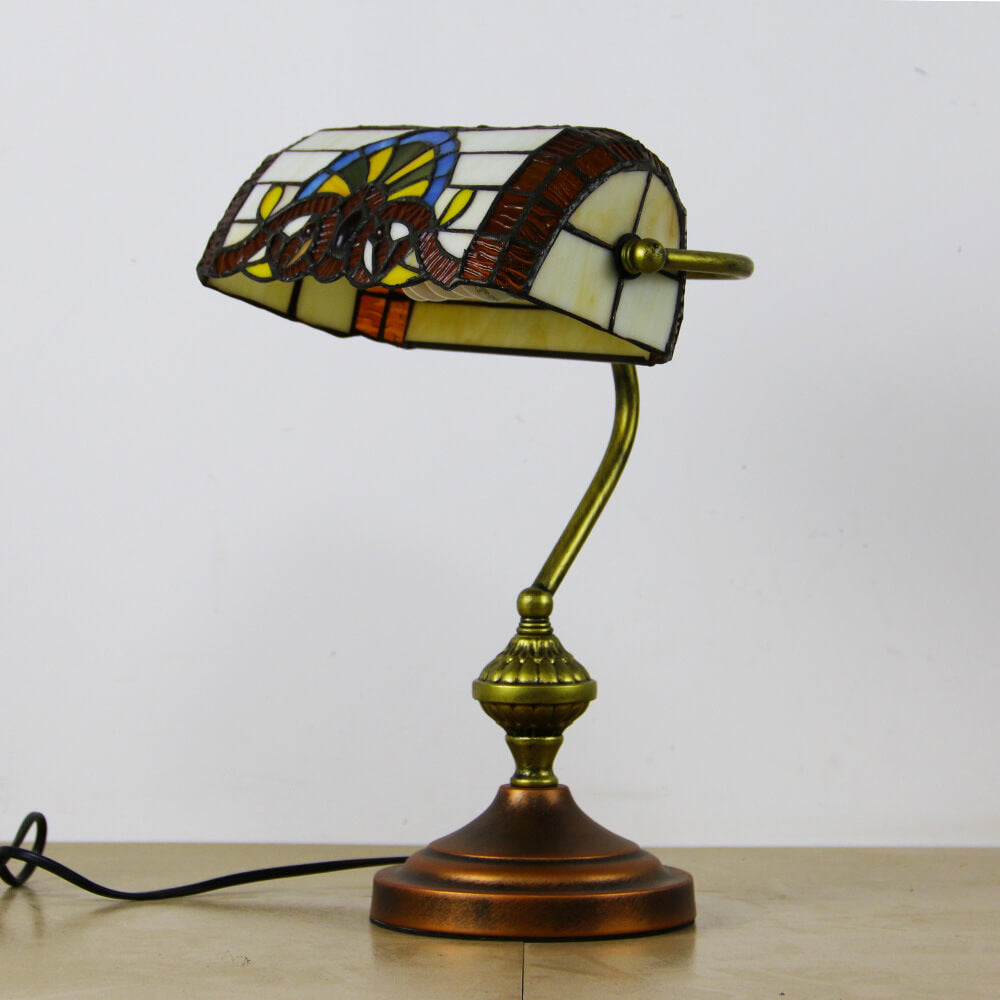 Europäische Tiffany Vintage Bankglas-Hardware 1-Licht Tischlampe 