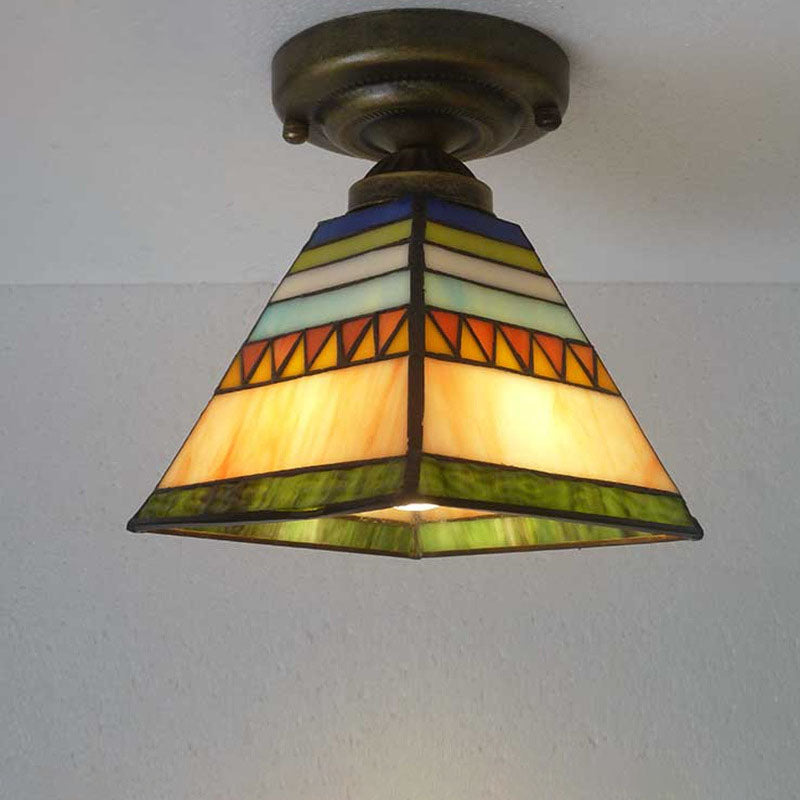 European Vintage Tiffany 1-Light Semi-Flush Mount Light