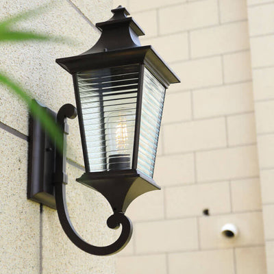 European Retro Square Cage Glass Aluminum Outdoor Waterproof 1-Light Wall Sconce Lamp