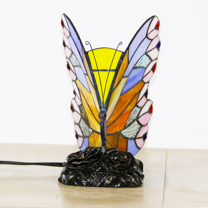 Traditionelle Tiffany-Glas-Harz-Schmetterlingsform Nachtlicht 1-flammige Tischlampe für Schlafzimmer &amp; Wohnzimmer 