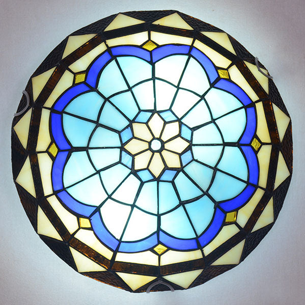 Tiffany Mediterranean Blue Stained Glass Round 2/3/4 Light Flush Mount Ceiling Light