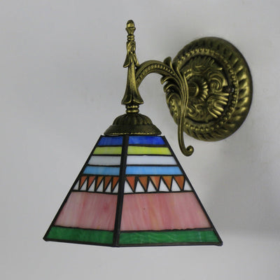 European Tiffany Square Stained Glass 1-Light Wall Sconce Lamp