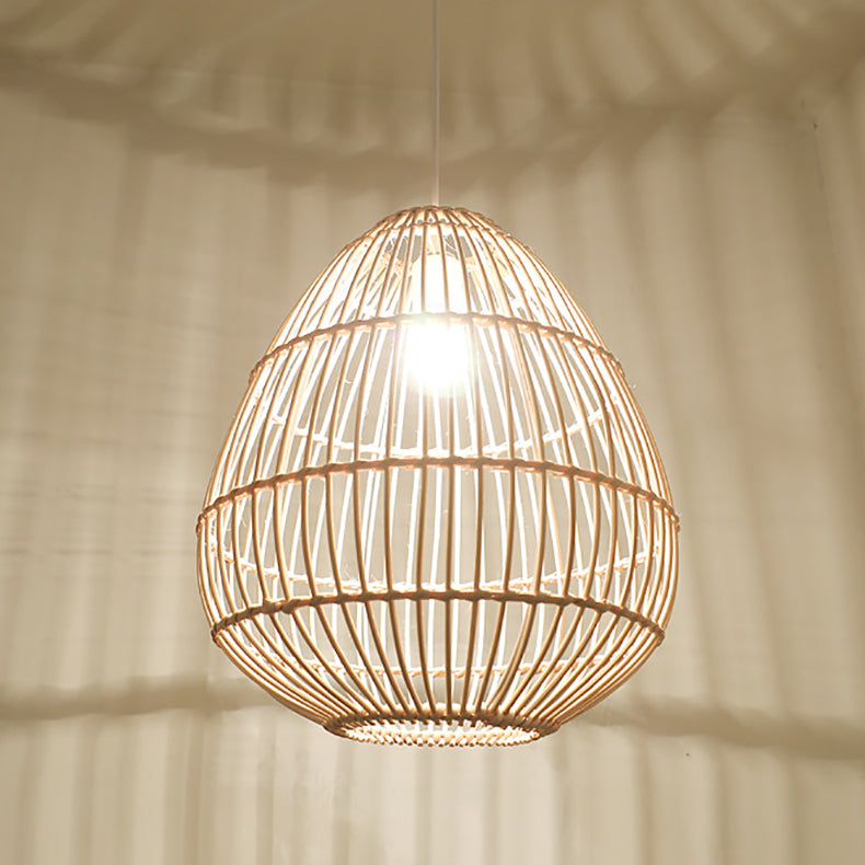 Zeitgenössische Boho Rattan Webkäfig 1-Licht Pendelleuchte für Esszimmer 
