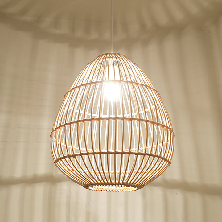 Zeitgenössische Boho Rattan Webkäfig 1-Licht Pendelleuchte für Esszimmer 