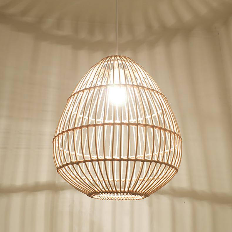 Contemporary Boho Rattan Weaving Cage 1-Light Pendant Light For Dining Room