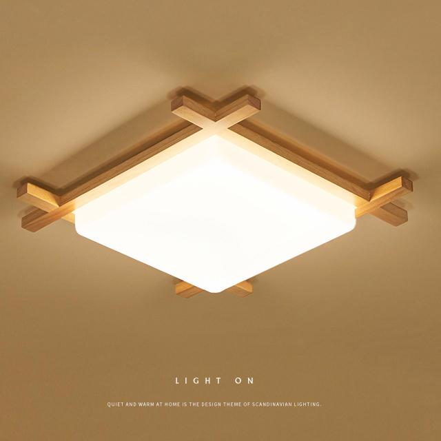 Modern Solid Wood Square Japanese Tatami LED Flush Mount Ceiling Light