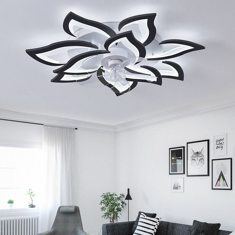 Scandinavian Modern Luxury Flower Iron Acrylic Plastic LED Flush Mount Ceiling Fan Light