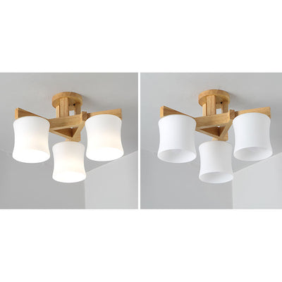 Nordic Simple Log Glass Cylinder Shade 3/5/8 Light Semi-Flush Mount Ceiling Light