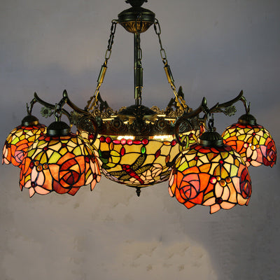 European Tiffany Vintage 9-Light Island Light Chandelier