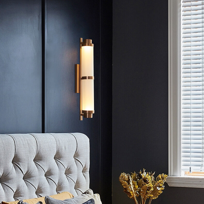 Modern Luxury Cylindrical Glass Stainless Steel Rose Gold LED Wall Sconce Lamp for Living Room Bedroom