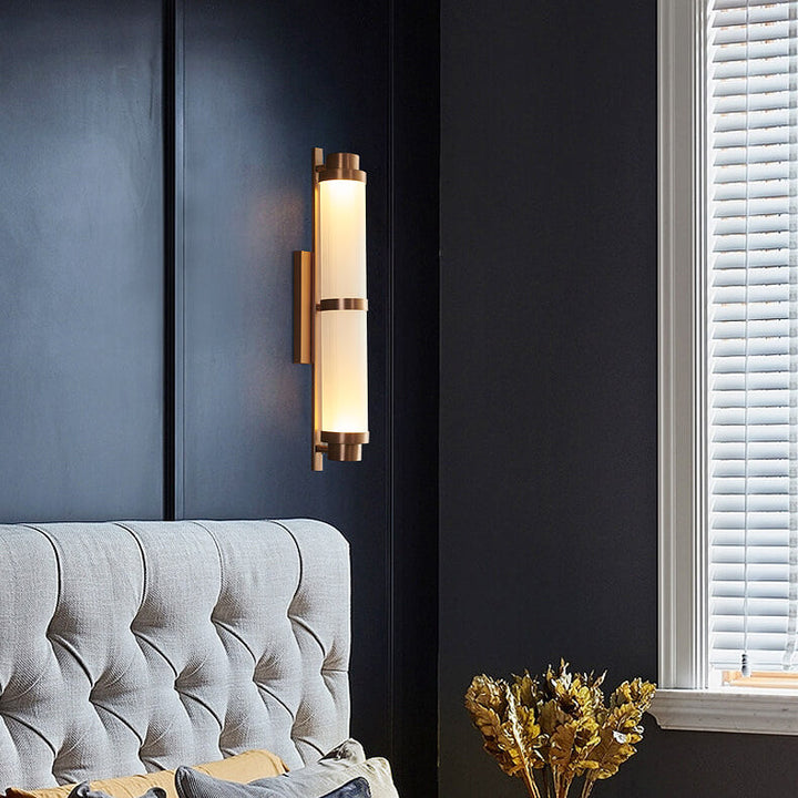 Modern Luxury Cylindrical Glass Stainless Steel Rose Gold LED Wall Sconce Lamp for Living Room Bedroom