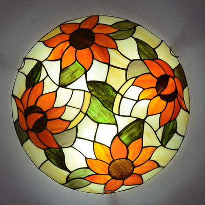Vintage Tiffany Sunflower Runde Glasmalerei 2/3/4 Licht Unterputz-Deckenleuchte
