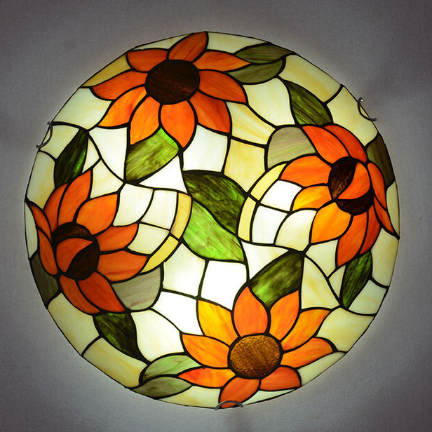 Vintage Tiffany Sunflower Runde Glasmalerei 2/3/4 Licht Unterputz-Deckenleuchte