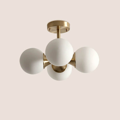 Modern Light Luxury Brass Glass Orb 4-Light Semi-Flush Mount Ceiling Light