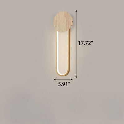 Modern Minimalist Wood Grain Round Wrought Iron LED Wall Sconce Lamp