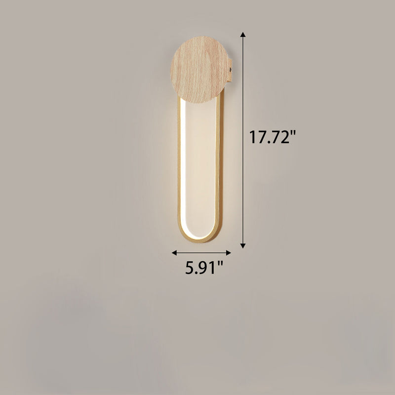 Moderne, minimalistische Holzmaserung, runde LED-Wandleuchte aus Schmiedeeisen 
