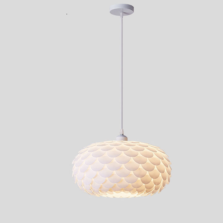 Contemporary Creative Cream Pine Cone Round Iron PVC Dome 1-Light Pendant Light For Living Room