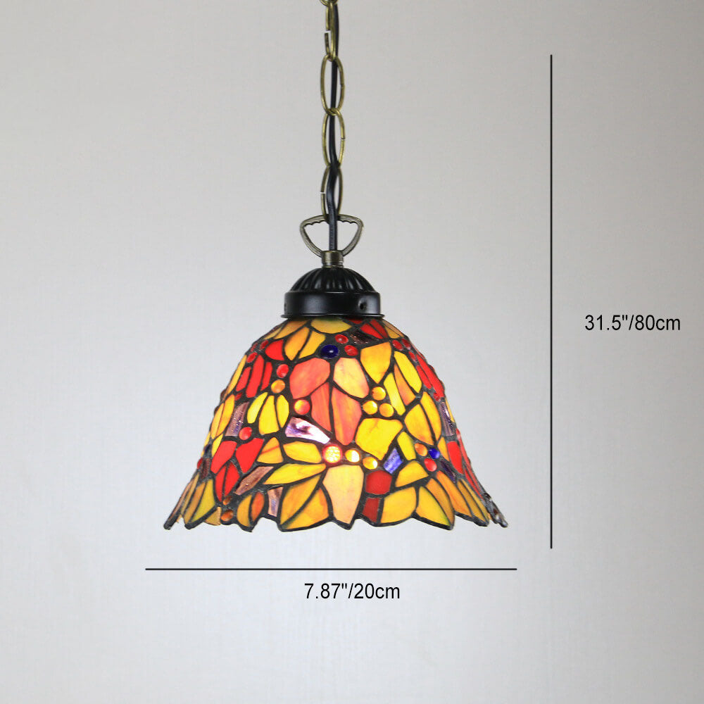 Suspension lumineuse à 1 ampoule en verre teinté avec perles Rustic Rose de Tiffany 