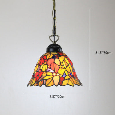 Tiffany Rustic Rose Beads Stained Glass 1-Light Pendant Light