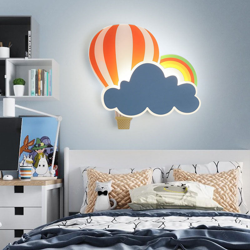 Contemporary Creative Kids Hot Air Balloon Clouds Iron Acrylic LED Wall Sconce Lamp For Bedroom