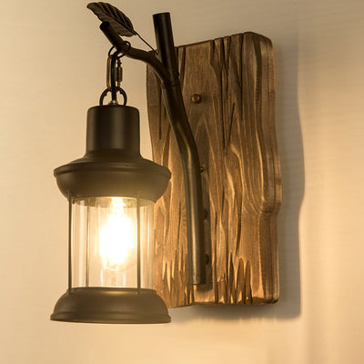 Retro Creative Tree Branch Leaf Lantern Wood 1-Light Wall Sconce Lamp