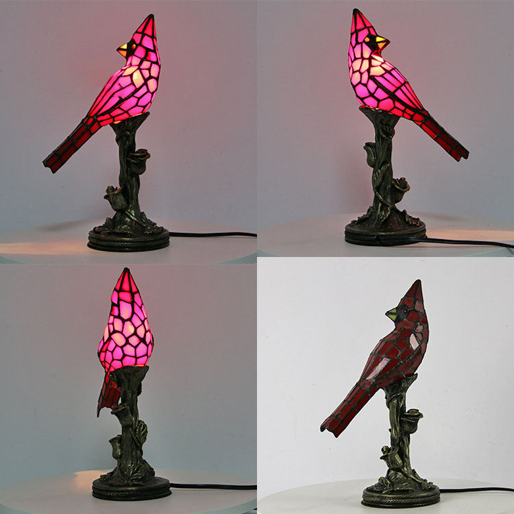 Lampe de table Tiffany à 1 lumière, oiseau rouge créatif européen 