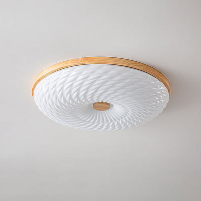 Modern Minimalist Pure White Round Rubberwood Acrylic LED Flush Mount Light