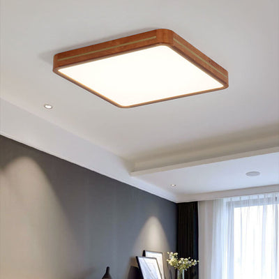 Modern Wooden Slim Walnut Color LED Flush Mount Light