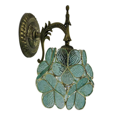 European Vintage Tiffany Flower Shaped Glass Metal 1-Light Wall Sconce Lamp
