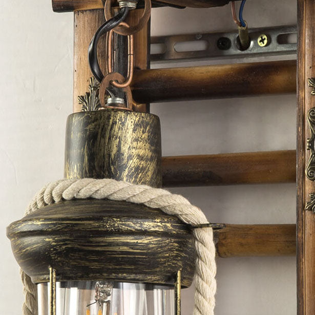 Retro Industrial Wood Iron 1-Light Wall Sconce Lamp