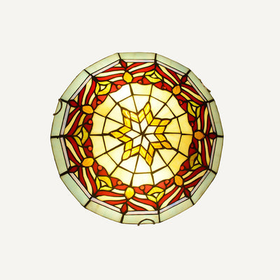 European Tiffany Stained Glass Round 2/3 Light Flush Mount Ceiling Light