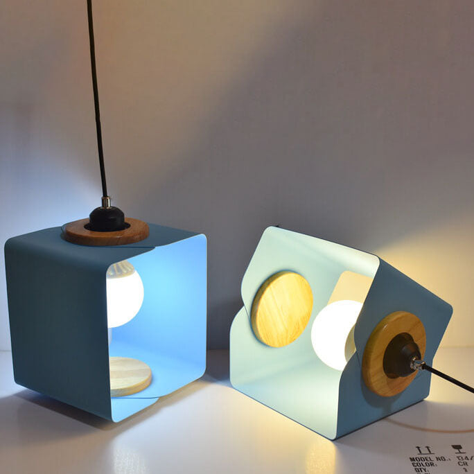 Nordic Creative Iron Solid Wood Square Geometry 1-Light Pendant Light