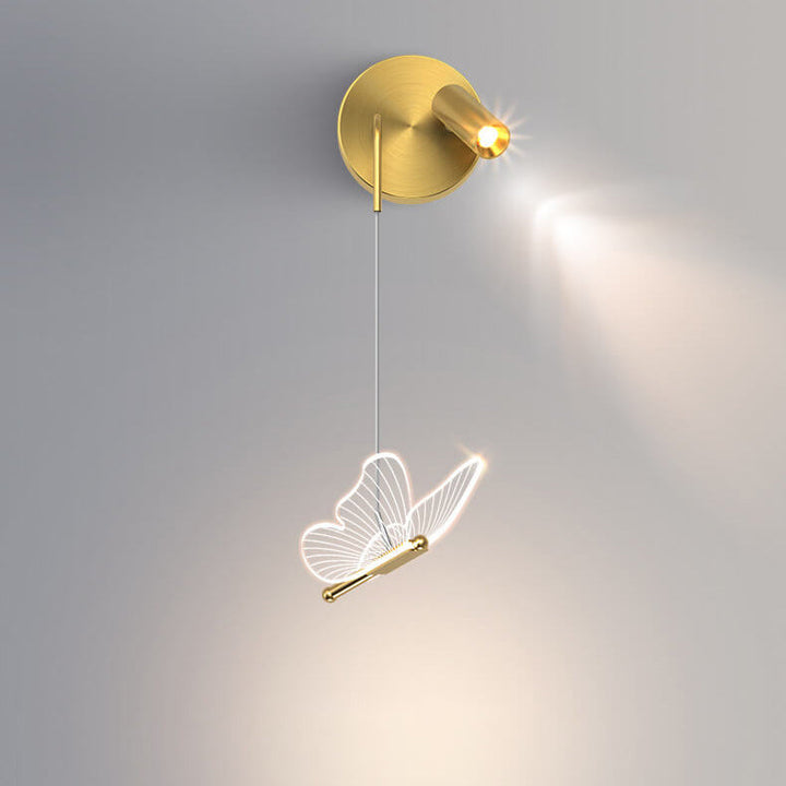 Aplique de pared LED con diseño contemporáneo y creativo de foco mariposa en hierro y acrílico para sala de estar 