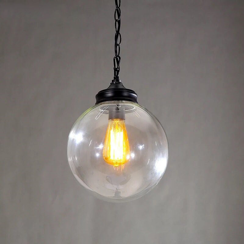 Contemporary Industria Clear Glass Iron Orb 1-Light Pendant Light For Living Room