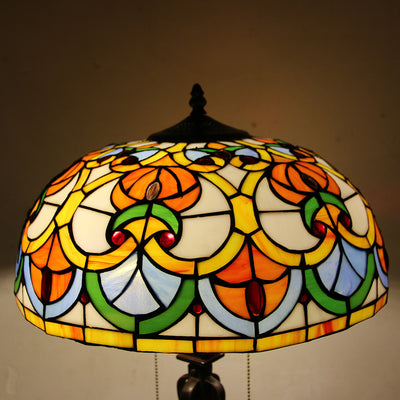 Lámpara de mesa de 2 luces con cordón de tiro en forma de cono de vidrio teñido estilo Tiffany Mediterráneo 