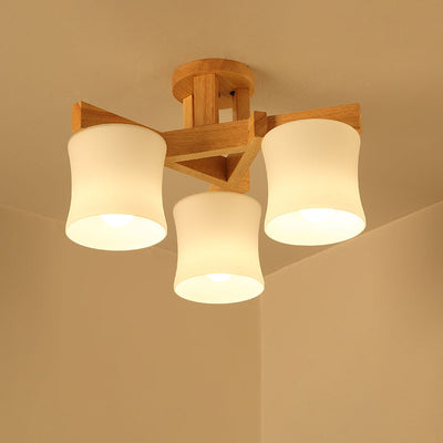 Nordic Simple Log Glass Cylinder Shade 3/5/8 Light Semi-Flush Mount Ceiling Light