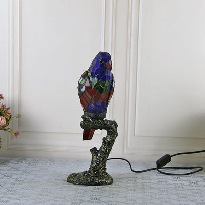 Lampe de table Tiffany American Parrot en résine avec vitrail à 1 lumière 